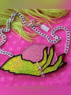 NWOT Brains and Beauty Zombie Hand Necklace, Laser Cut Acrylic, Plastic Jewelry